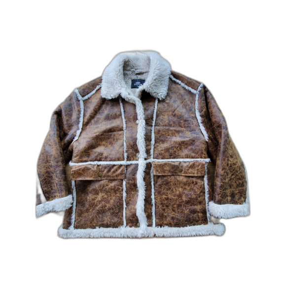 Urban Outfitters Unisex M Leigh Jacket SherpaLined Faux Suede Penny Lane Y2K EUC - Picture 2 of 15